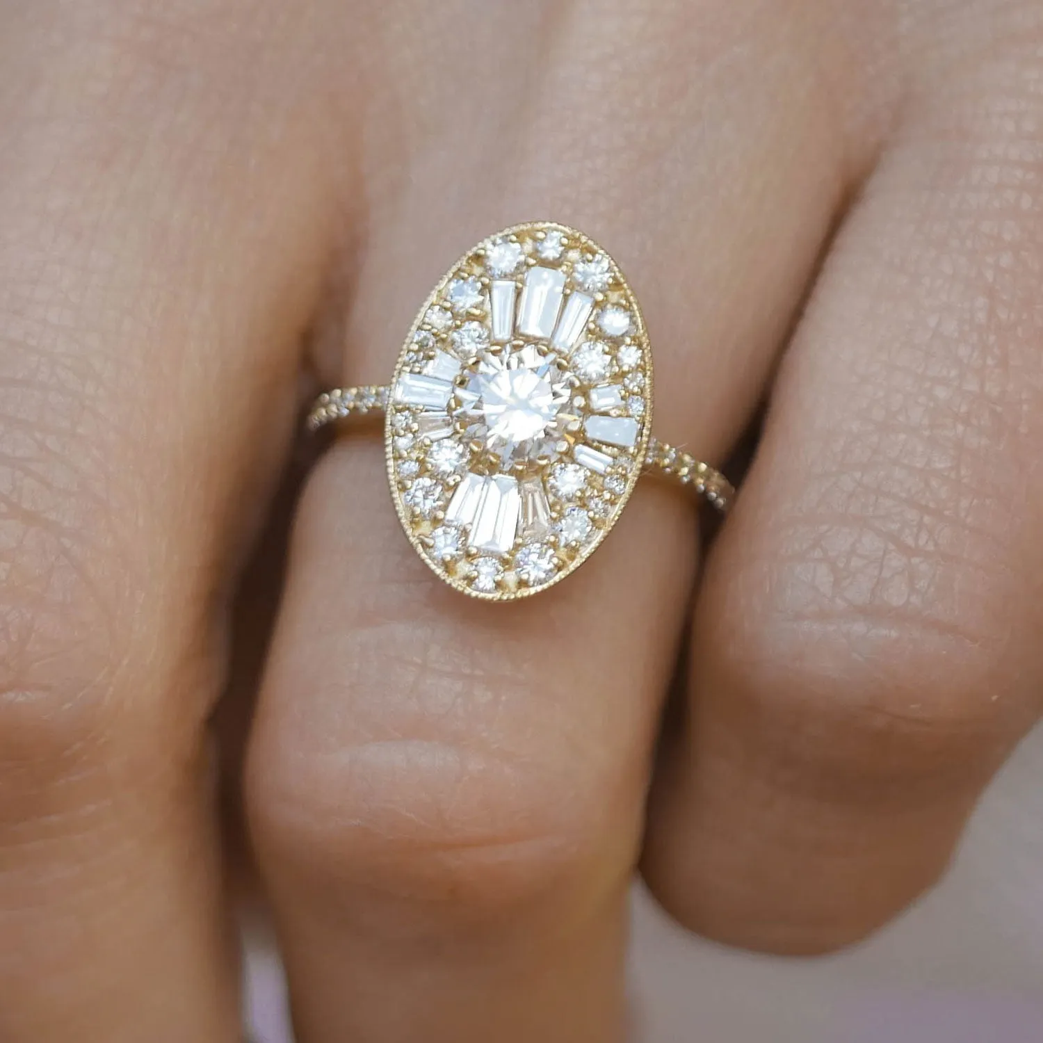 Custom Oval Ballerina Round Diamond Mosaic Ring