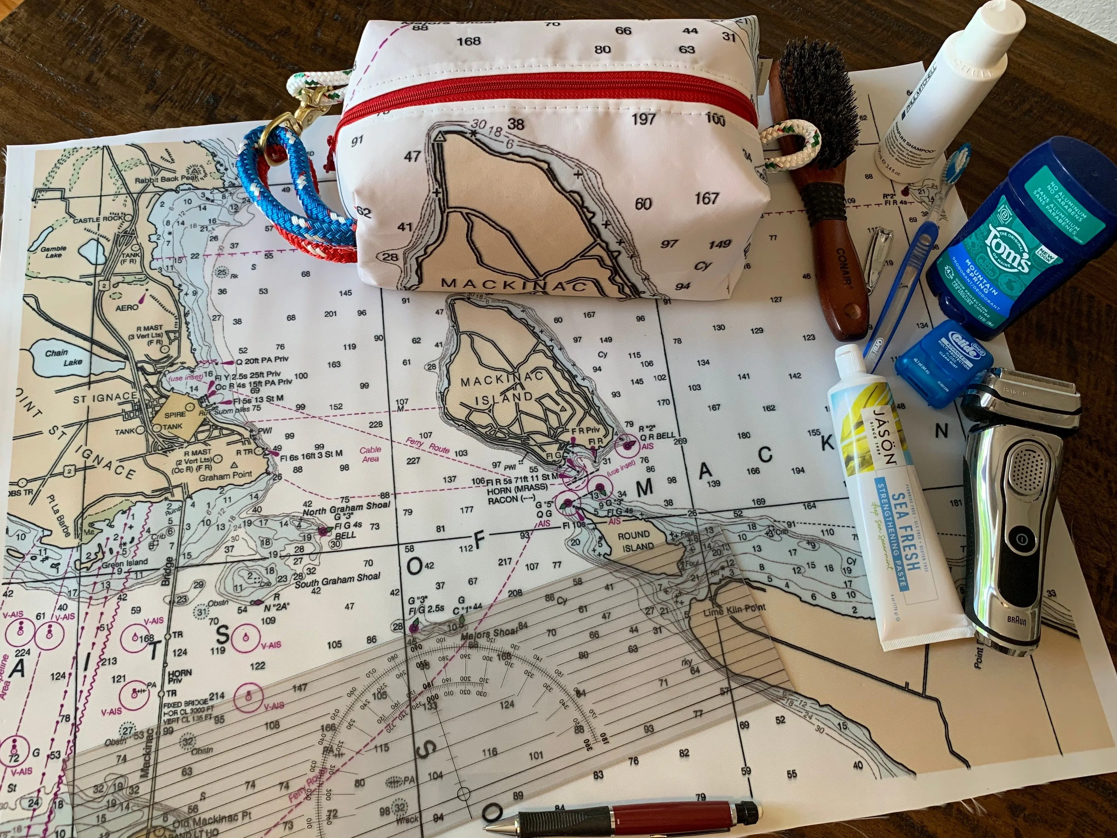 Custom Sailcloth Nautical Chart Dopp Kit & Toiletry Bag