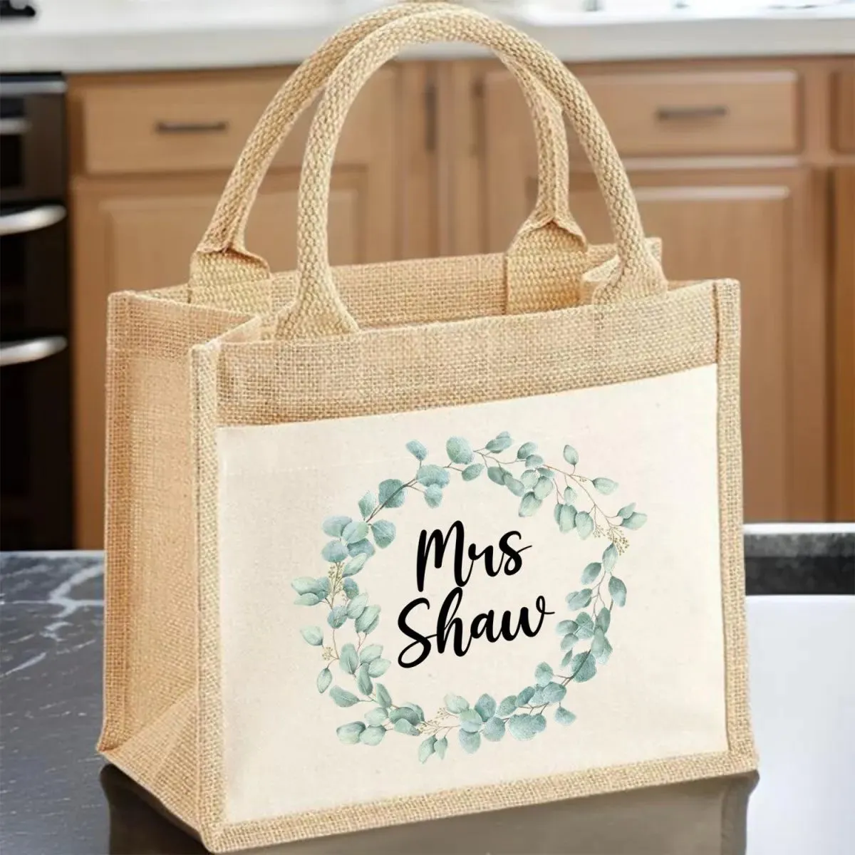Customisable Eucalyptus Wreath Tote - Birthday - Christmas Gift - For Her - Eco-Friendly