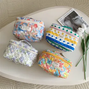 Cute Floral Smiley Face Dots Quilted cotton Large Makeup Bag