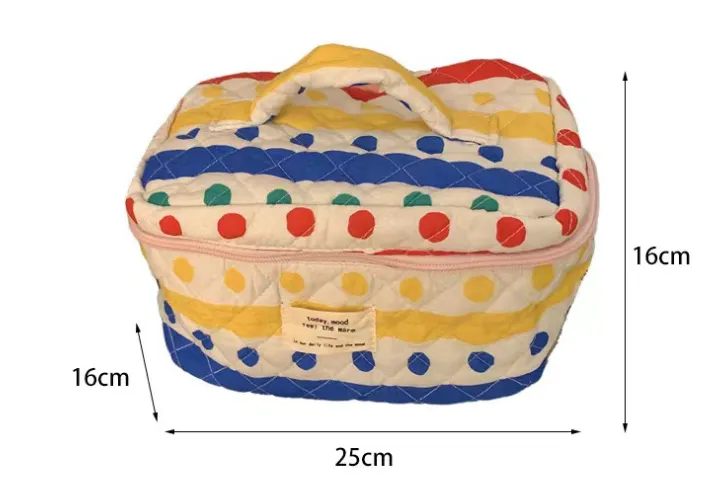 Cute Floral Smiley Face Dots Quilted cotton Large Makeup Bag