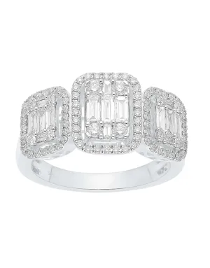 Diamond Ring - 14ct White Gold 1.15ct Baguette and Brilliant Cut Diamond Set Ring -784259