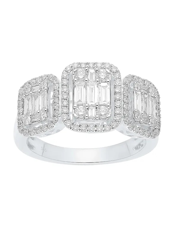 Diamond Ring - 14ct White Gold 1.15ct Baguette and Brilliant Cut Diamond Set Ring -784259