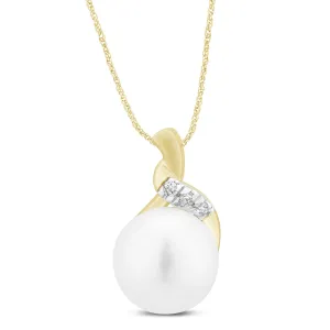 Diamond Set Round Fresh Water Pearl Necklace with Diamonds in 9ct Yellow Gold