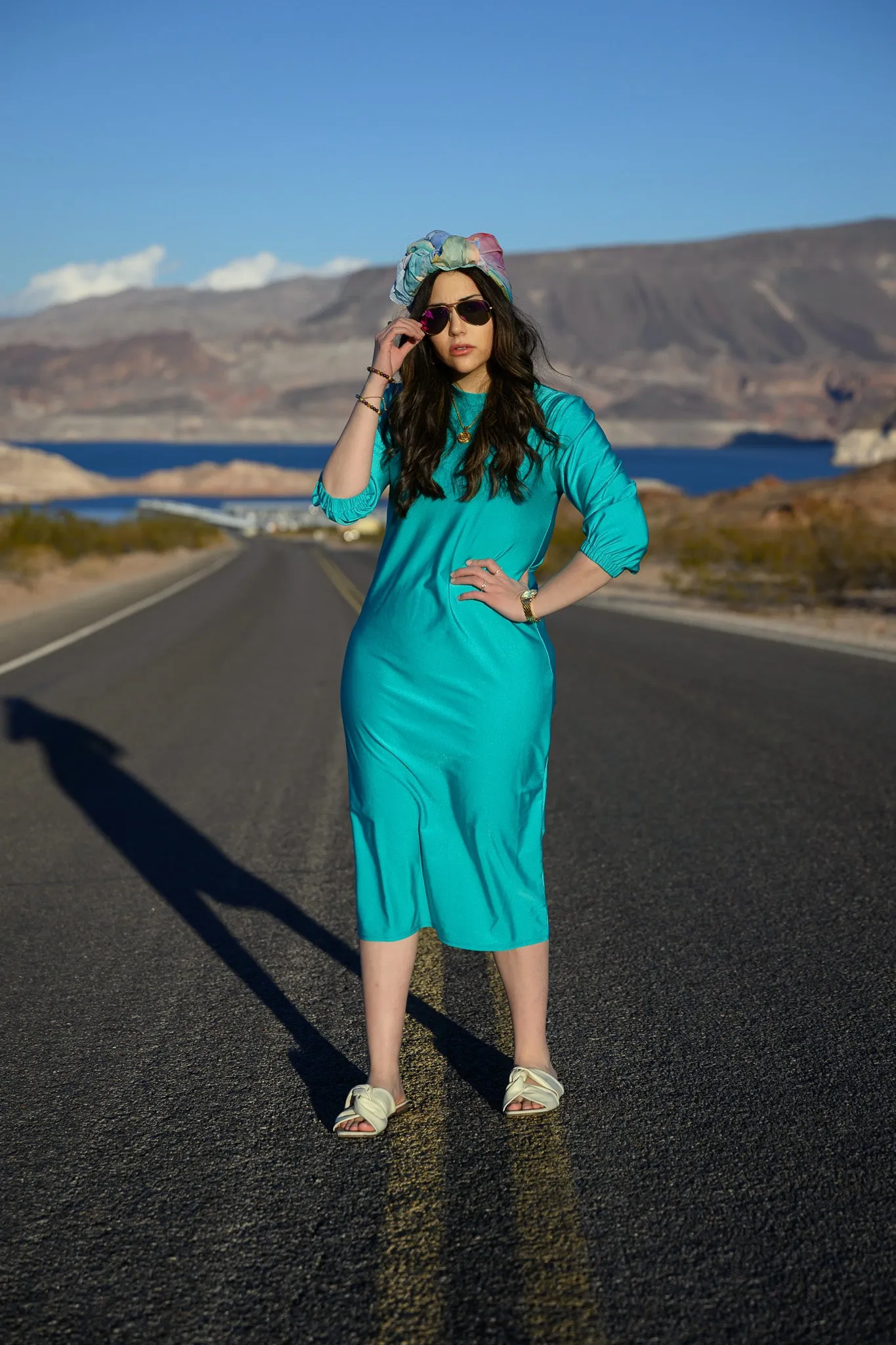 Elastic Sleeve Swim Dress