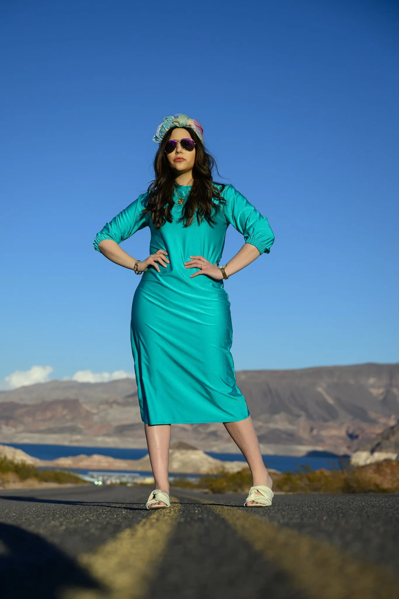 Elastic Sleeve Swim Dress