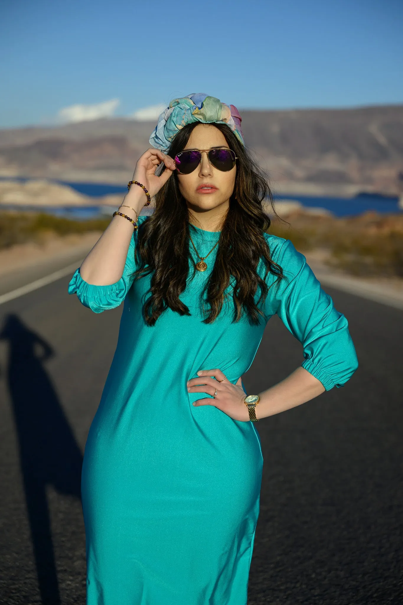 Elastic Sleeve Swim Dress