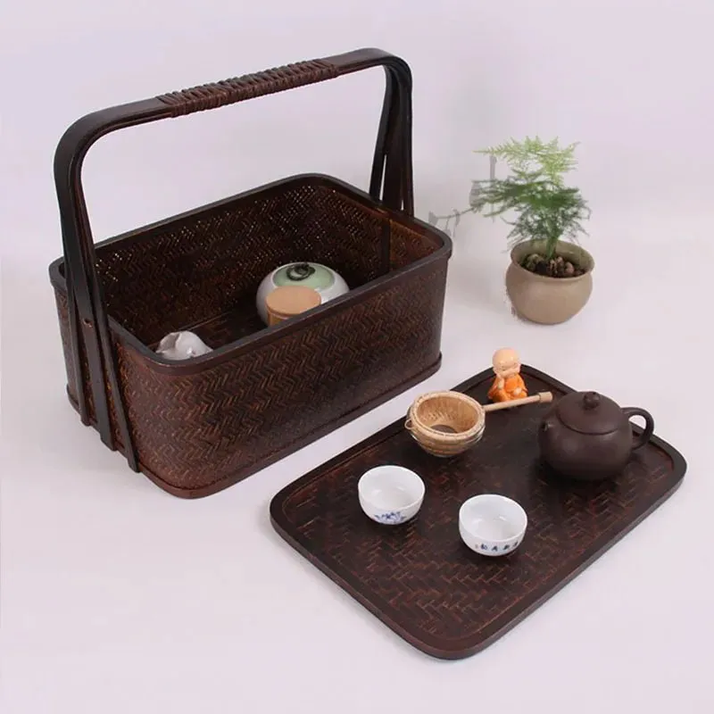 Elegant Natural Bamboo Tea Set Storage Basket - Eco-Friendly Travel Container