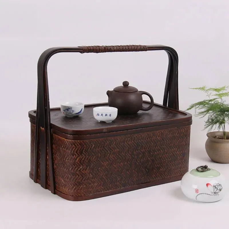 Elegant Natural Bamboo Tea Set Storage Basket - Eco-Friendly Travel Container