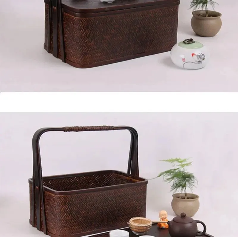 Elegant Natural Bamboo Tea Set Storage Basket - Eco-Friendly Travel Container