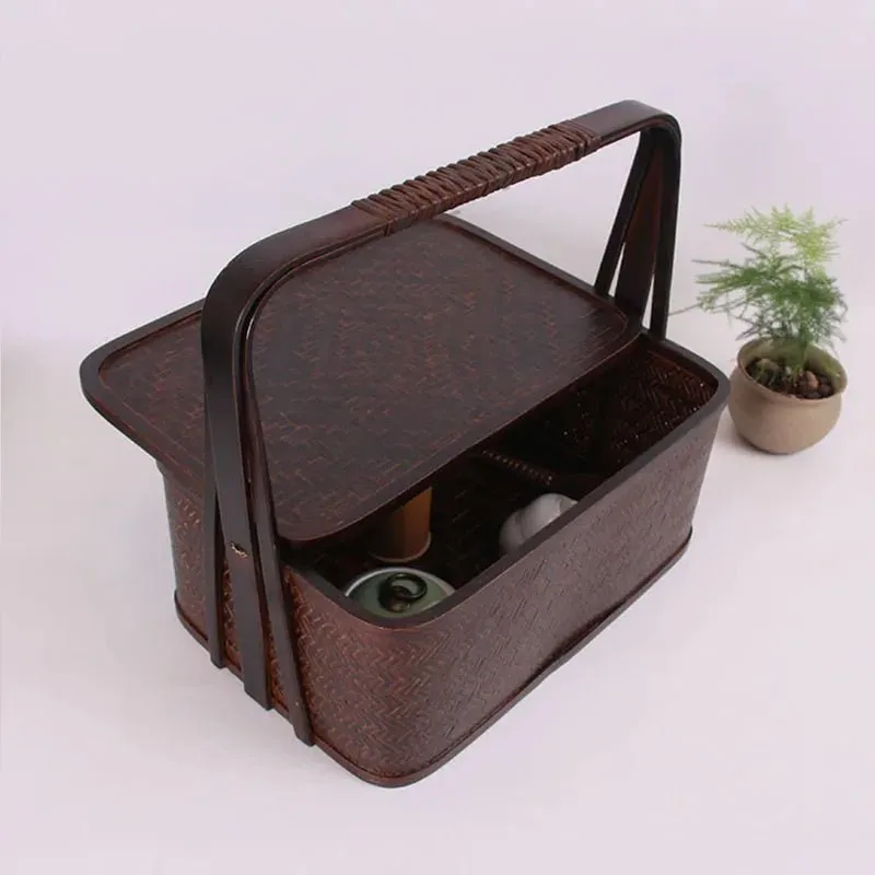 Elegant Natural Bamboo Tea Set Storage Basket - Eco-Friendly Travel Container