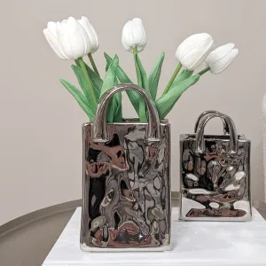 Elise Silver Handbag Decorative Vase