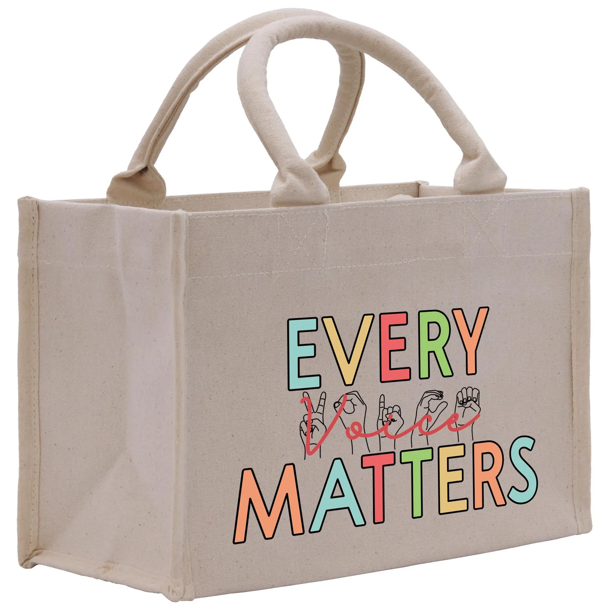 Every Voice Matter Cotton Canvas Small Tote Bag Sign Language Gift for SLP Gift Name Sign Language Gift for Deaf (SLT1006)