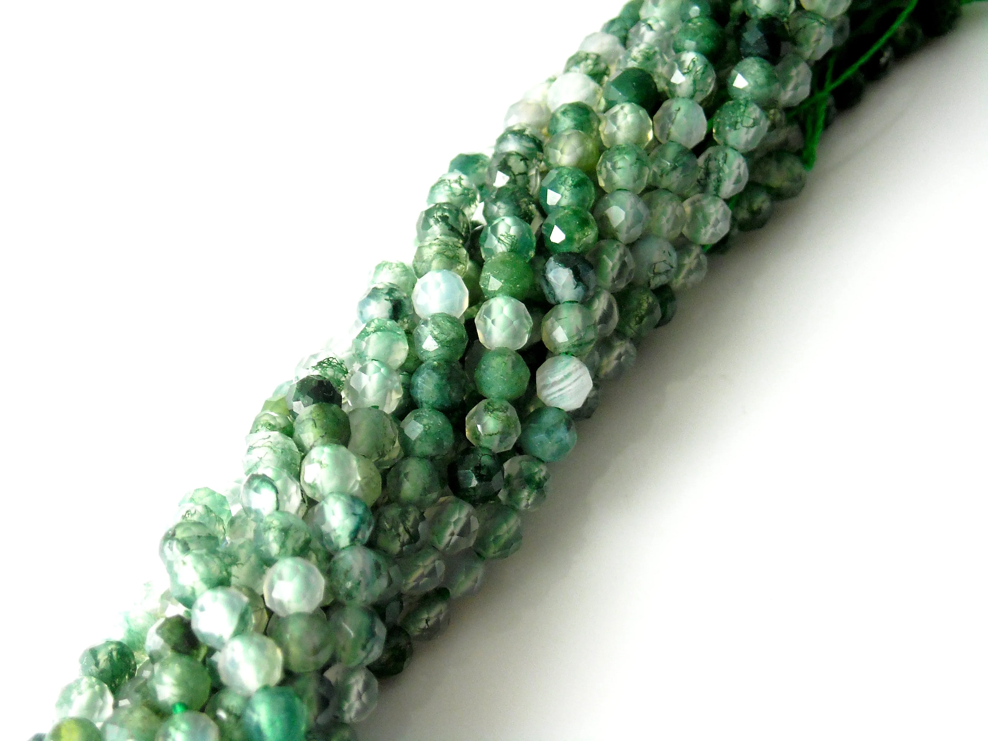 Faceted Moss Agate Beads, 4mm - 15.5 inch Strand (approx. 87 beads)