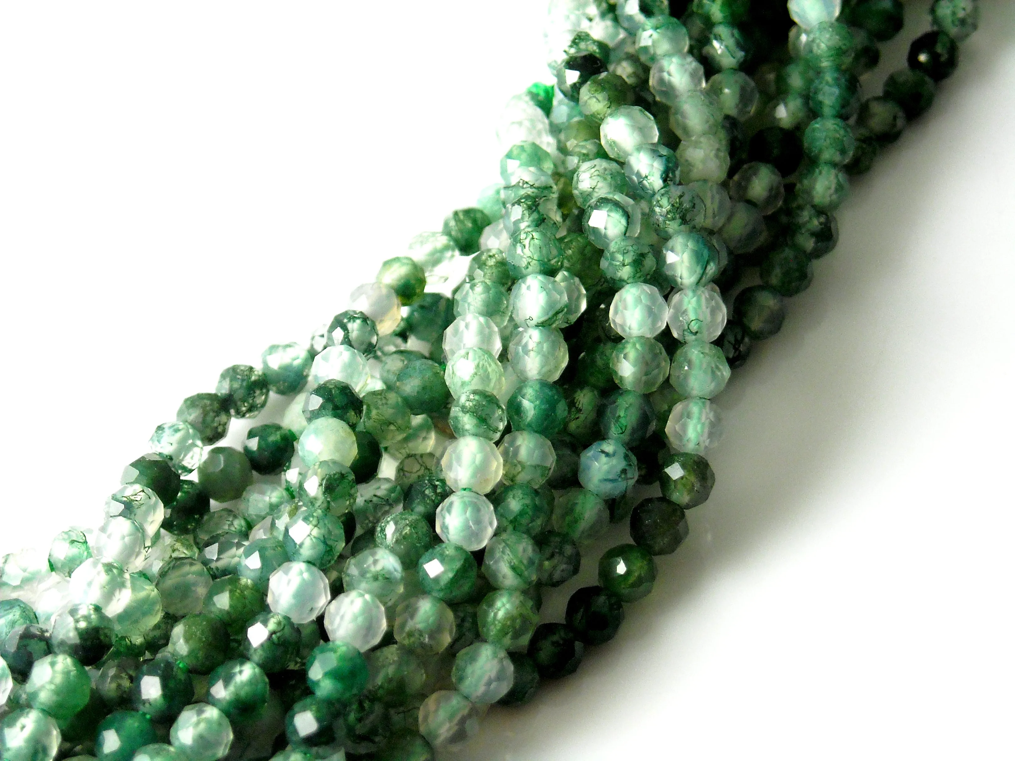 Faceted Moss Agate Beads, 4mm - 15.5 inch Strand (approx. 87 beads)