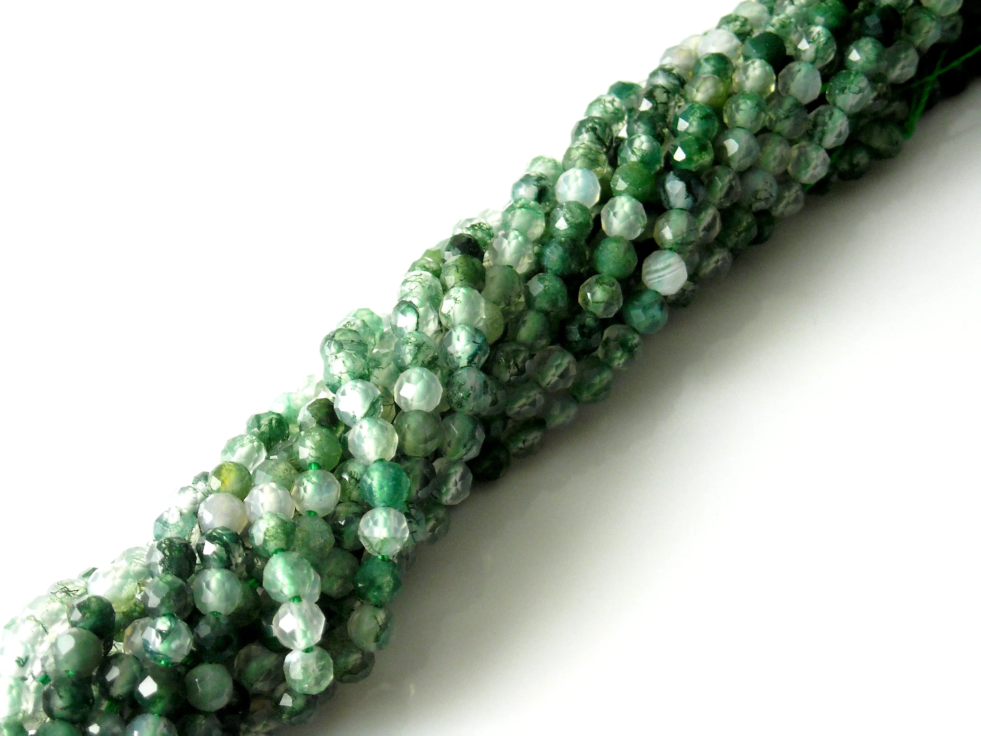 Faceted Moss Agate Beads, 4mm - 15.5 inch Strand (approx. 87 beads)