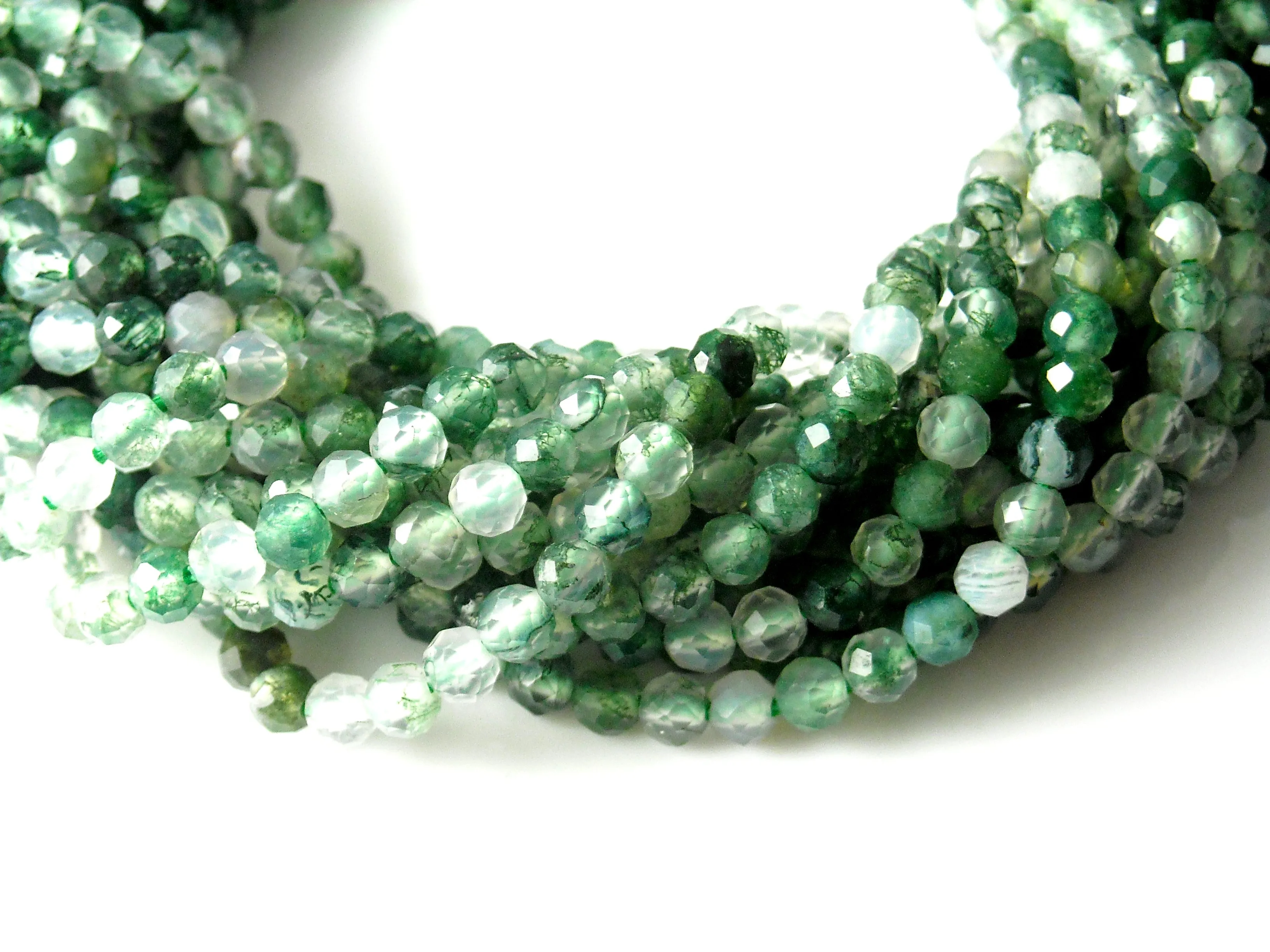 Faceted Moss Agate Beads, 4mm - 15.5 inch Strand (approx. 87 beads)