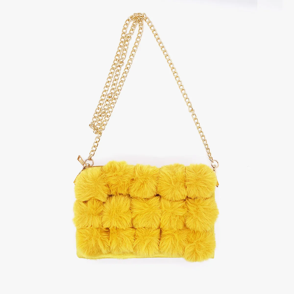 Faux Fur Attachable Gold Chain Medium Handbags