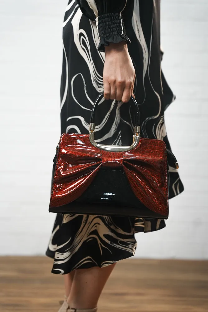 Faux leather shimmer bow handbag | BOW BAG