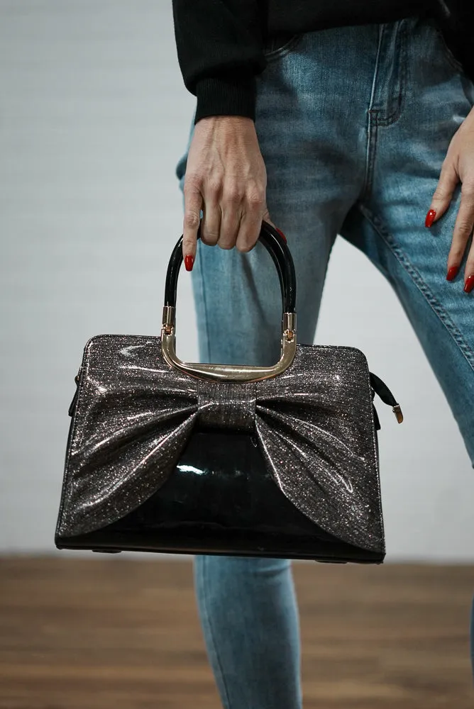 Faux leather shimmer bow handbag | BOW BAG
