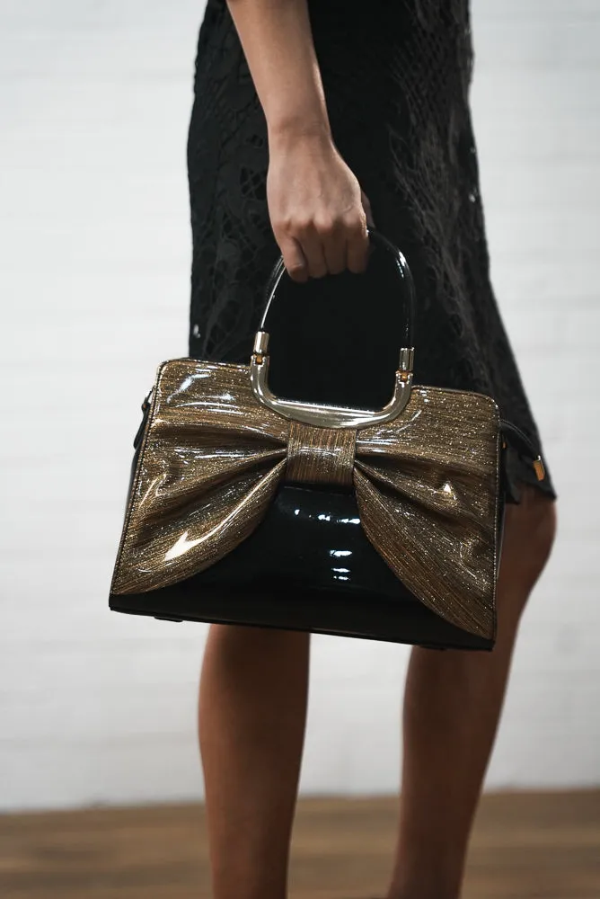 Faux leather shimmer bow handbag | BOW BAG