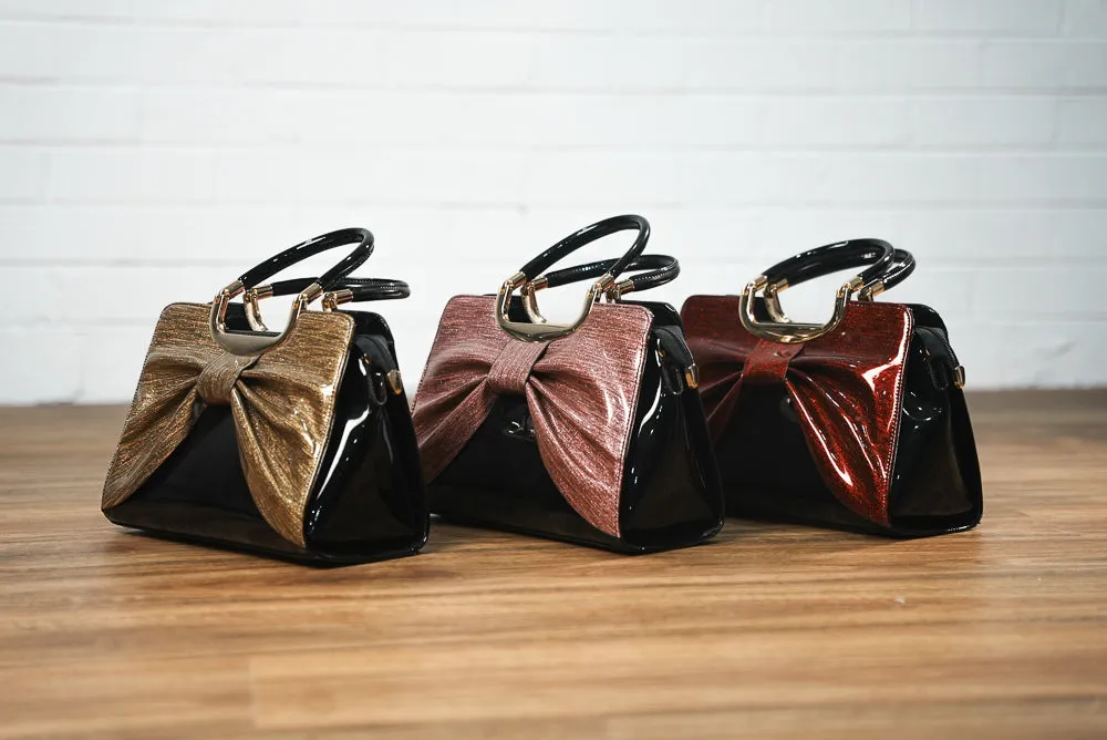 Faux leather shimmer bow handbag | BOW BAG