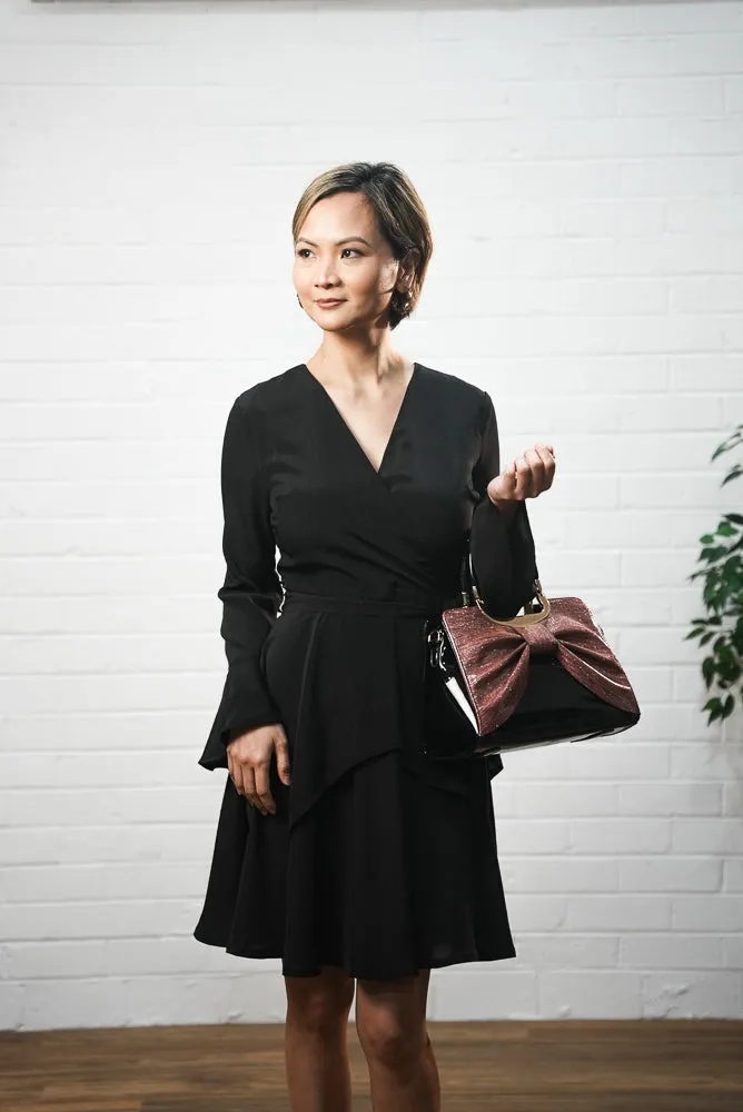Faux leather shimmer bow handbag | BOW BAG
