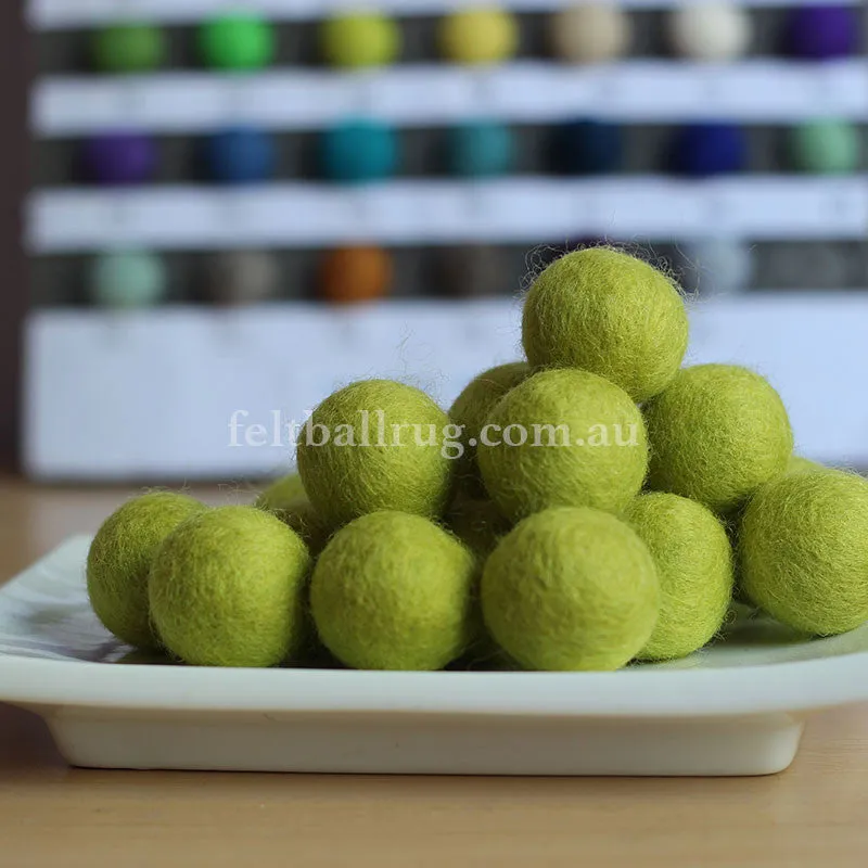 Felt Ball Bright Green 1 CM,  2 CM, 2.5 CM, 3 CM, 4 CM Colour 38