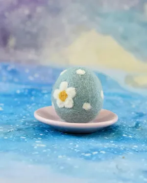Felt Blue Floral and Dots Egg