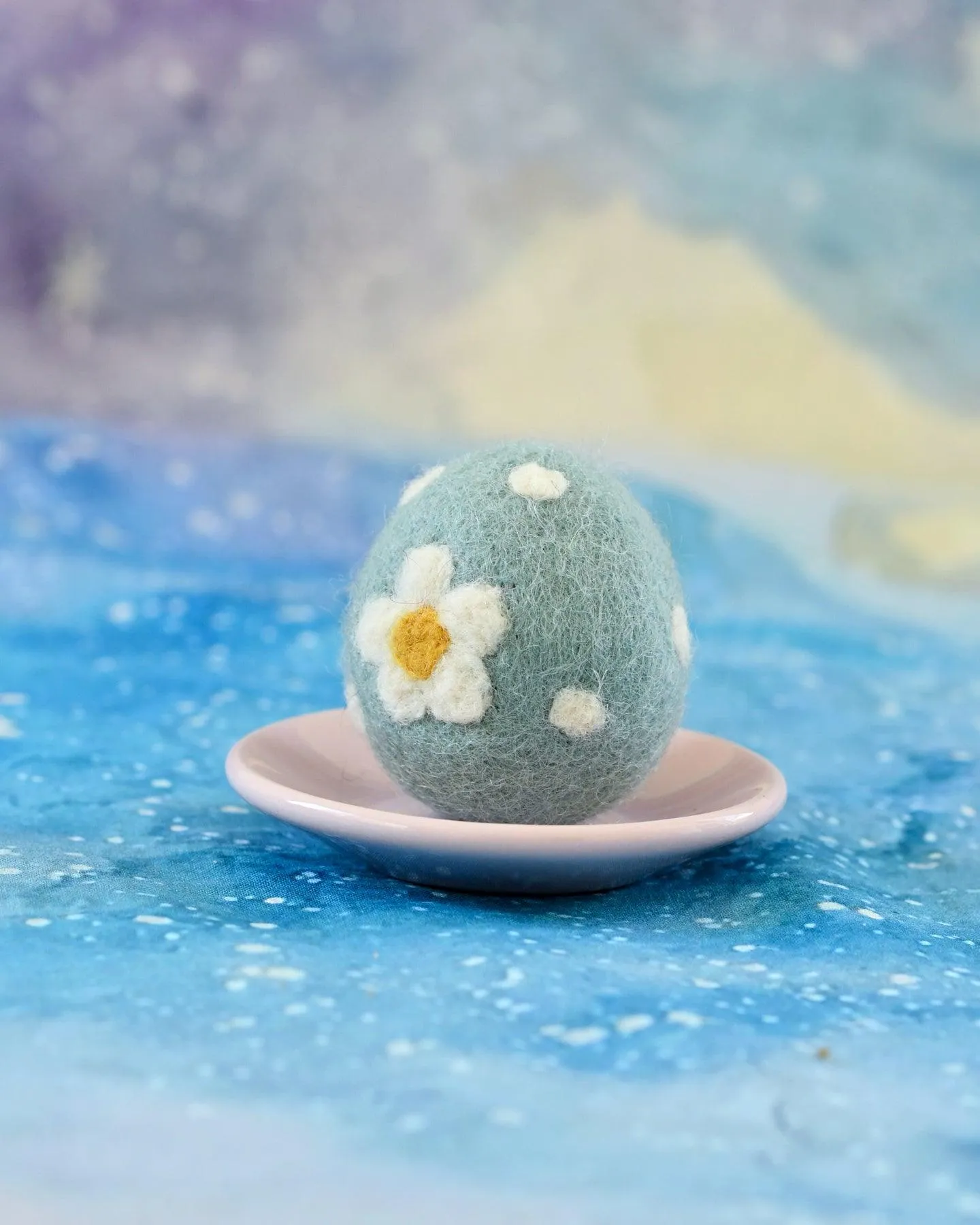 Felt Blue Floral and Dots Egg