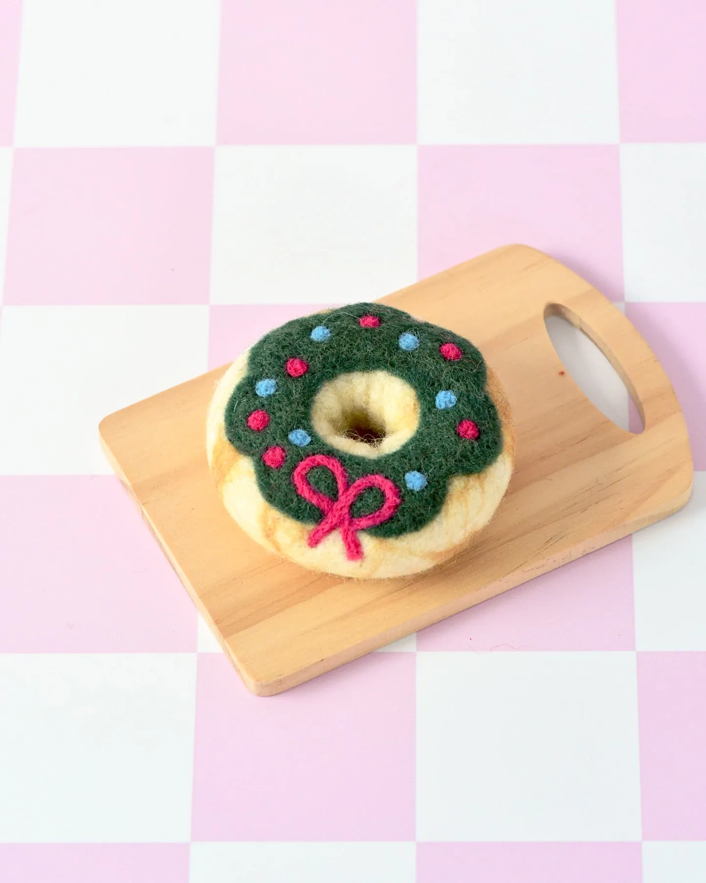 Felt Christmas Donut - Green Holly Wreath Icing