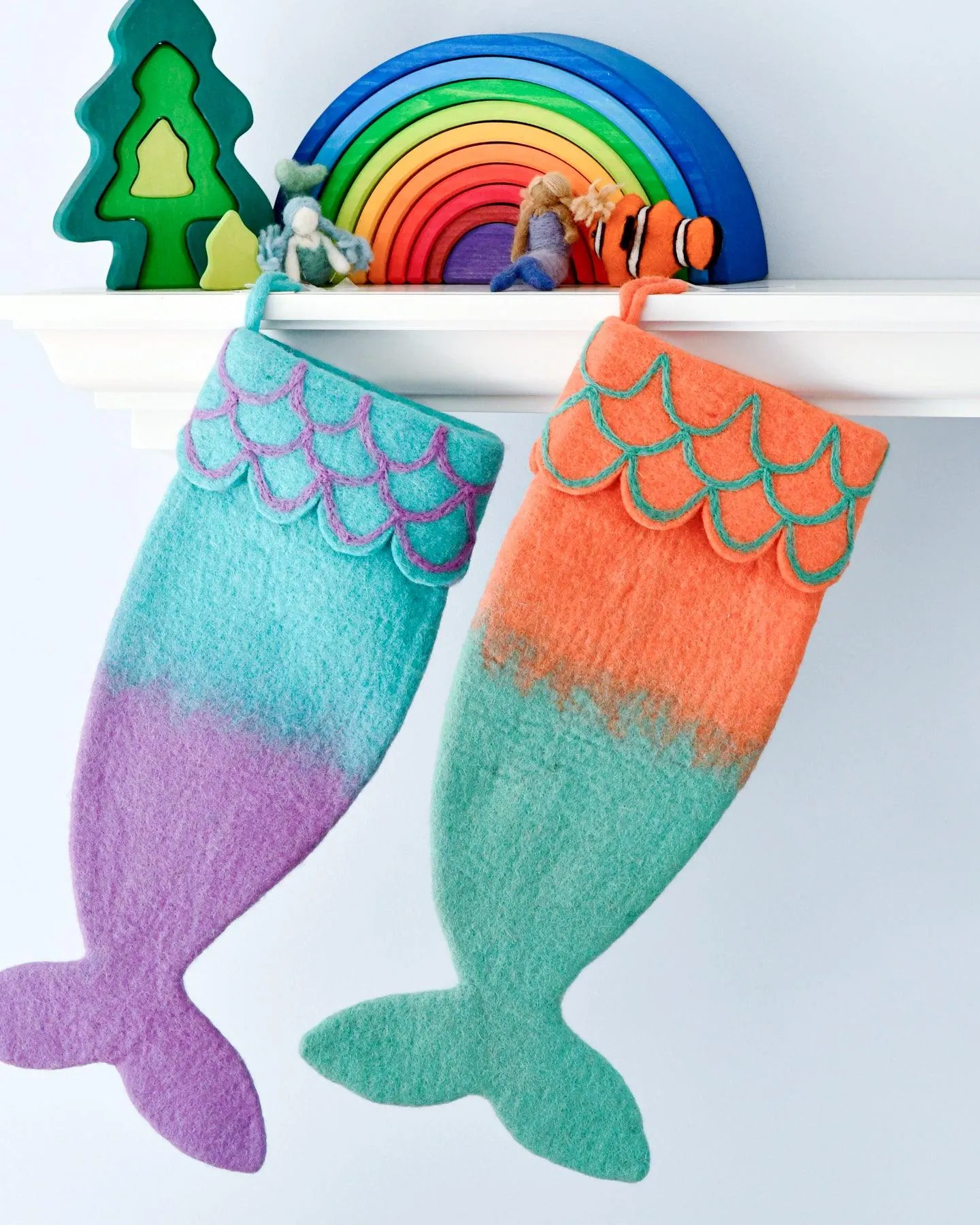 Felt Mermaid Christmas Stocking - Cyan-Purple Colours