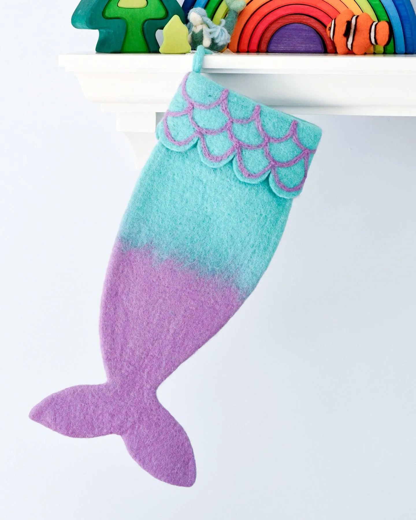 Felt Mermaid Christmas Stocking - Cyan-Purple Colours