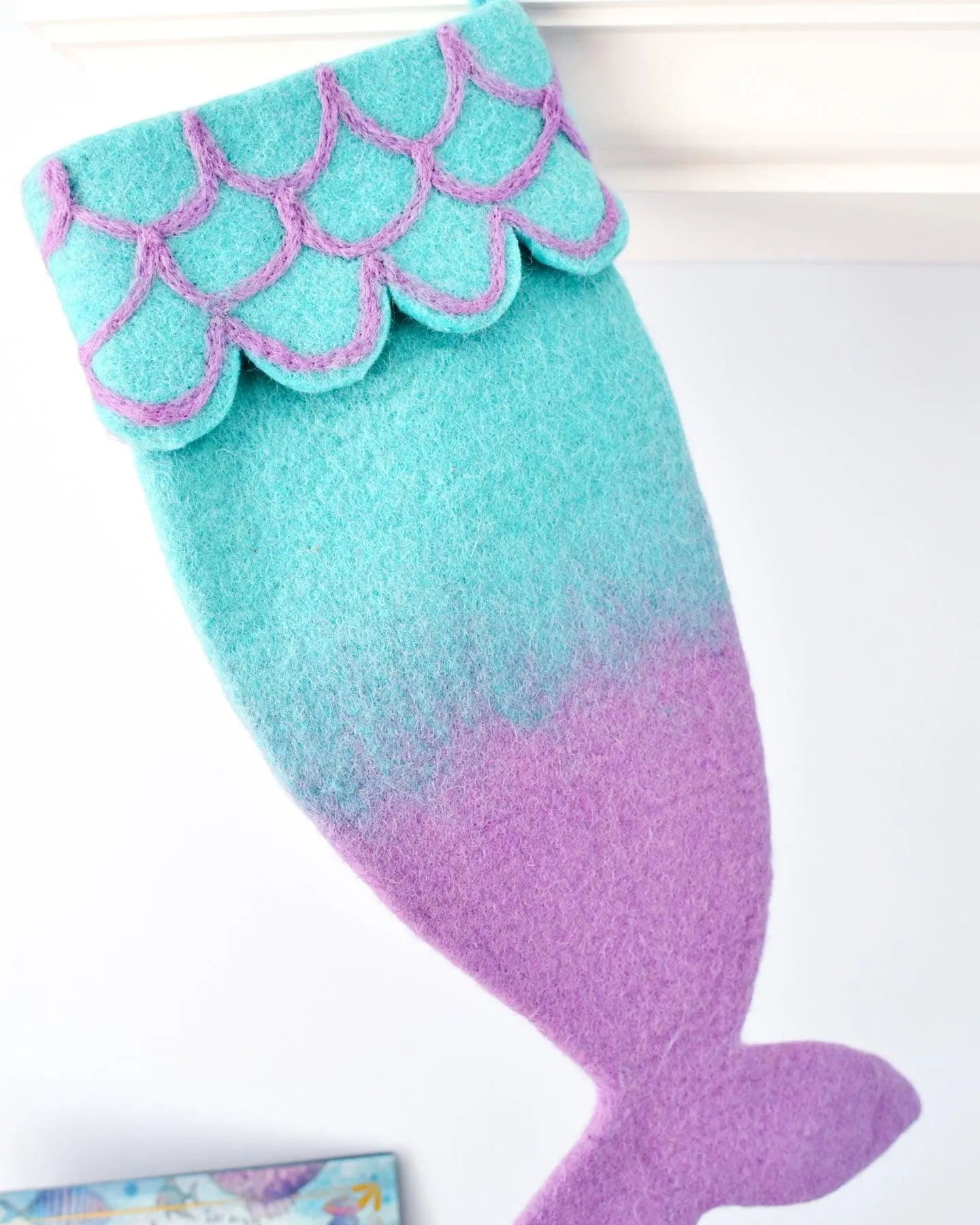 Felt Mermaid Christmas Stocking - Cyan-Purple Colours