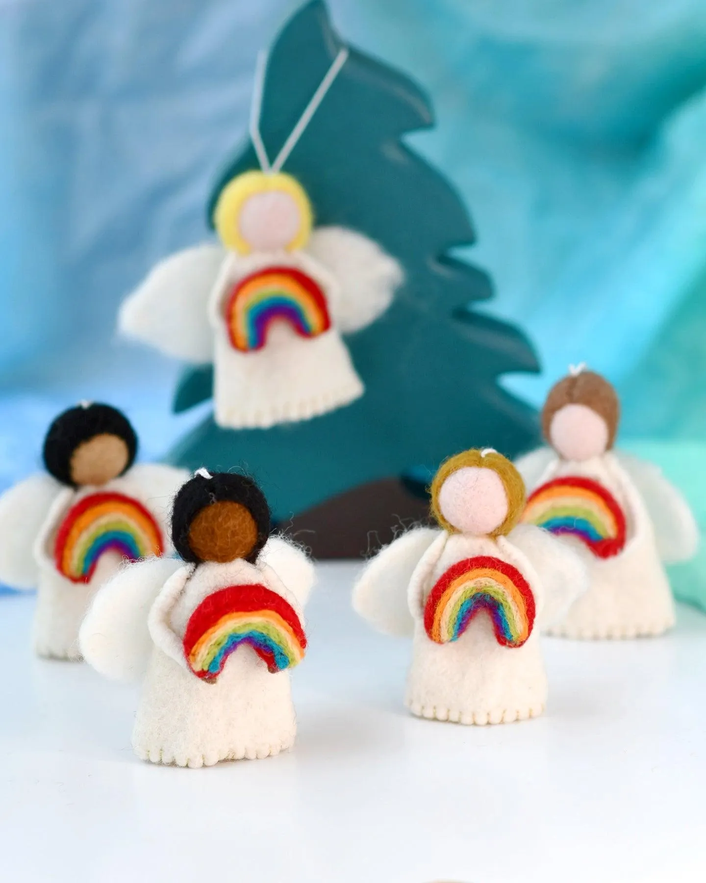 Felt Waldorf Diversity Angel with Rainbow - Black Hair