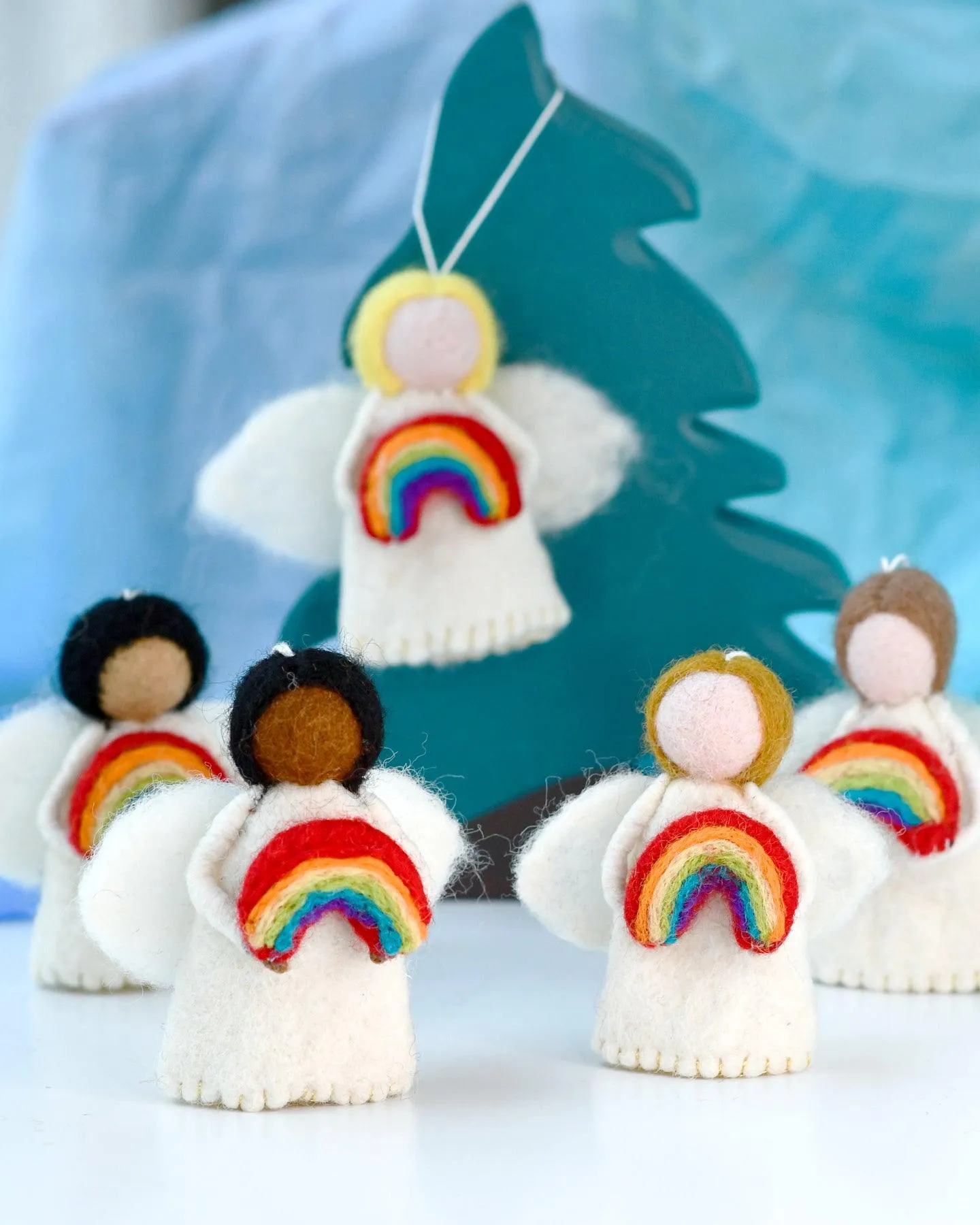 Felt Waldorf Diversity Angel with Rainbow - Black Hair
