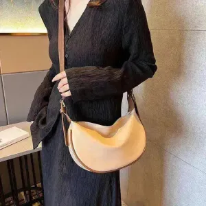 Female's Fashionable Moon Shape Underarm Solid Color Small Shoulder Bag