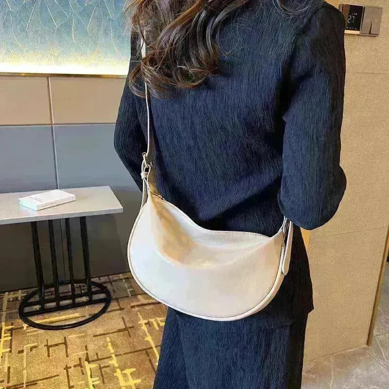 Female's Fashionable Moon Shape Underarm Solid Color Small Shoulder Bag