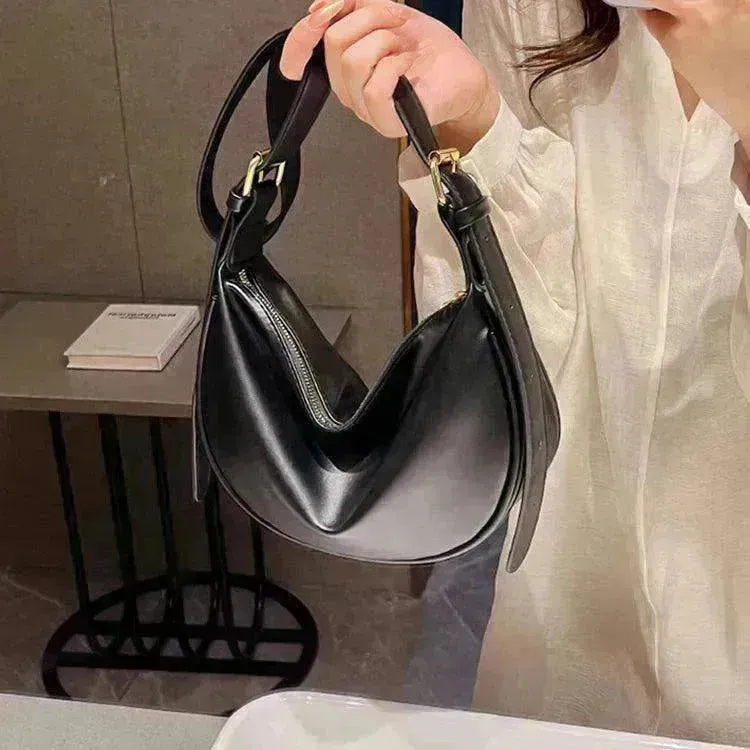 Female's Fashionable Moon Shape Underarm Solid Color Small Shoulder Bag
