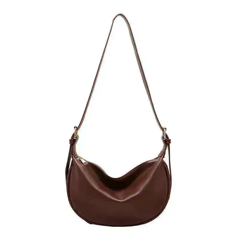 Female's Fashionable Moon Shape Underarm Solid Color Small Shoulder Bag