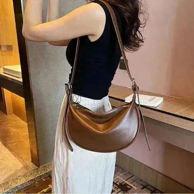 Female's Fashionable Moon Shape Underarm Solid Color Small Shoulder Bag