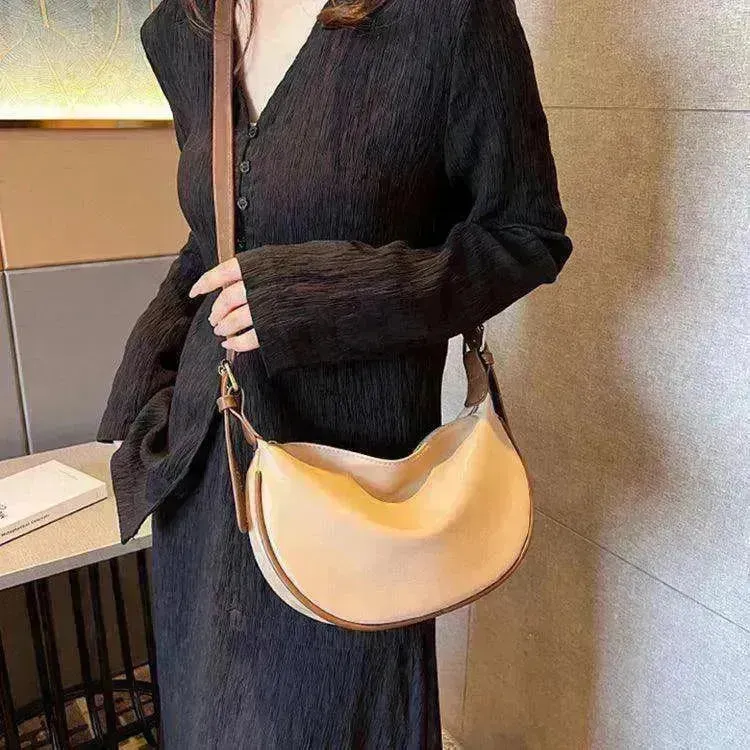 Female's Fashionable Moon Shape Underarm Solid Color Small Shoulder Bag