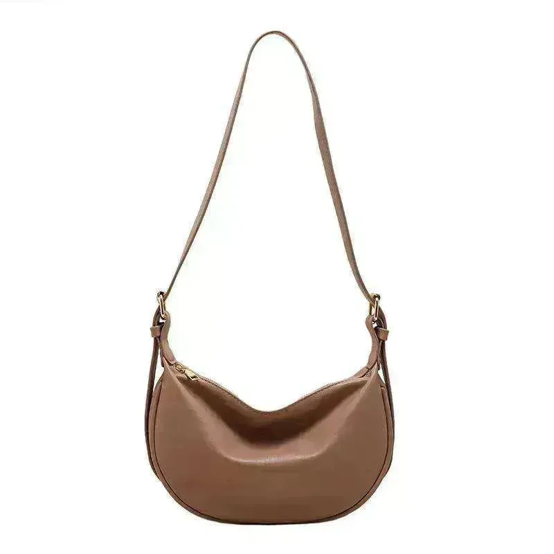 Female's Fashionable Moon Shape Underarm Solid Color Small Shoulder Bag