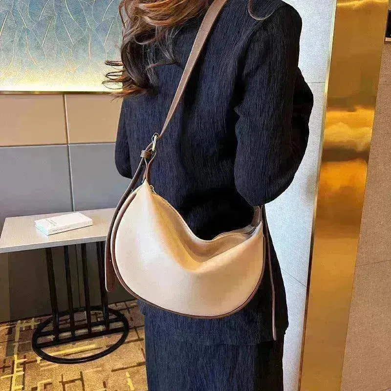 Female's Fashionable Moon Shape Underarm Solid Color Small Shoulder Bag