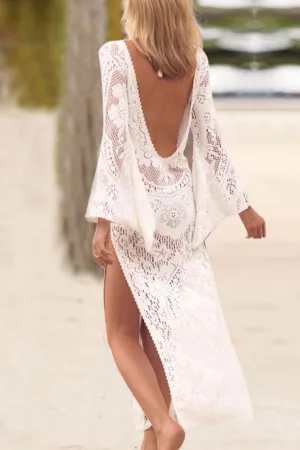 Floral Lace Striking Cutout High Split Backless Beachwear