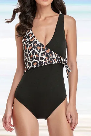 Floral Print Patchwork Striking Lace-Up One Piece Swimwear
