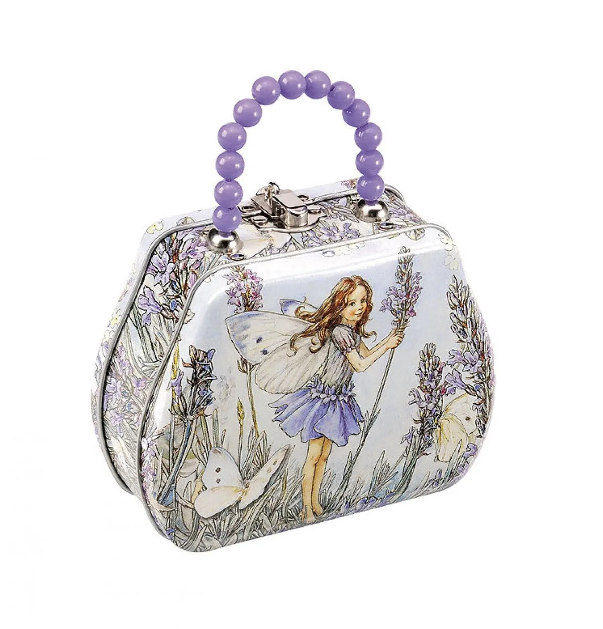 Flower Fairies Tin Bag With Beaded Handle - Purple