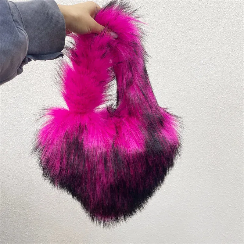 Fluffy Plush Winter Heart Handbags