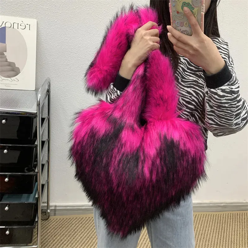Fluffy Plush Winter Heart Handbags
