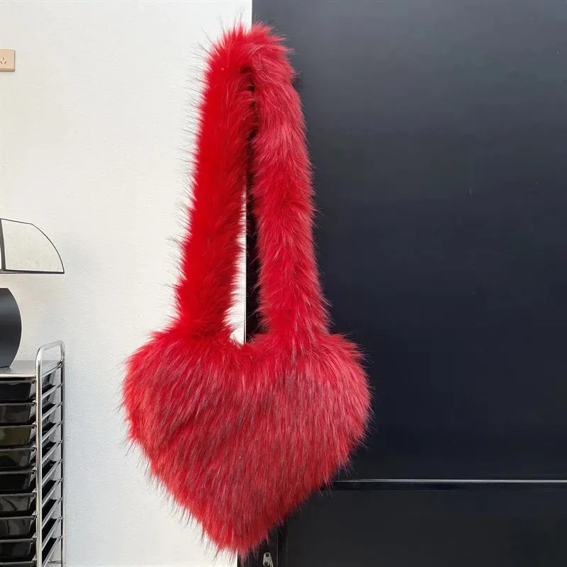 Fluffy Plush Winter Heart Handbags